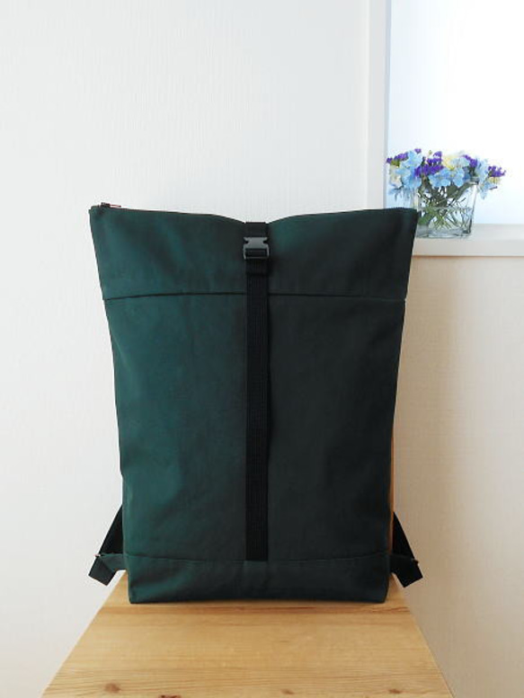 帆布の口折れリュック・グリーン 4枚目の画像