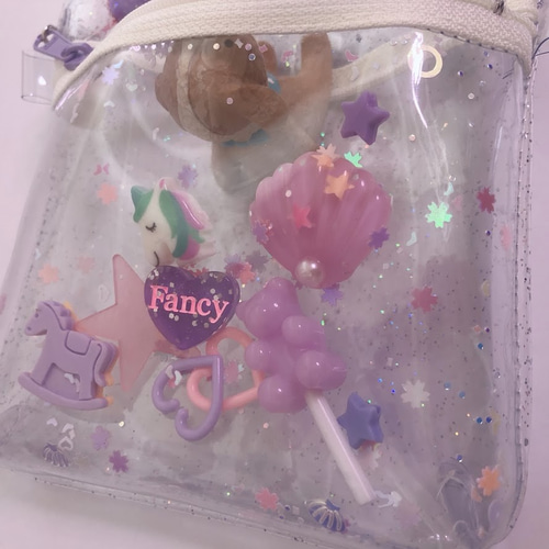 041）シャカシャカ移動ポケット 透明ビニール パープル系 ゆめかわ