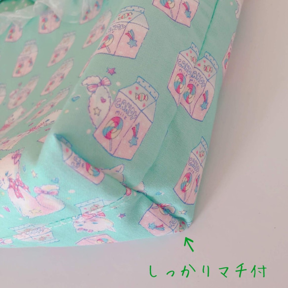 1215）キャンディ子猫ちゃん　ミント　キャット　レッスンバック+うわばき入れ　２点セット　ブルー　グリーン　チュール 5枚目の画像