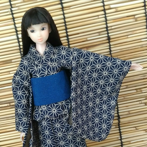 超美品　浴衣 着物　夏物　170　綿麻 トール　麻の葉　綿麻　おび工房　水色 超美品 浴衣 着物 夏物 170 綿麻 トール 麻の葉 綿麻 おび工房
