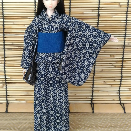 超美品　浴衣 着物　夏物　170　綿麻 トール　麻の葉　綿麻　おび工房　水色 超美品 浴衣 着物 夏物 170 綿麻 トール 麻の葉 綿麻 おび工房 水色