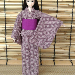 「麻の葉彩る浴衣…藤紫」27cmドール浴衣 2枚目の画像