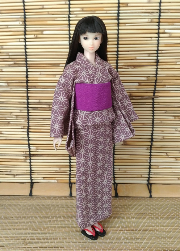「麻の葉彩る浴衣…藤紫」27cmドール浴衣 3枚目の画像