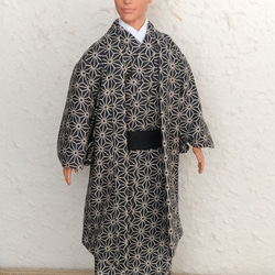 ◼「麻の葉…黒」30cm男子ドール着物と羽織り 2枚目の画像