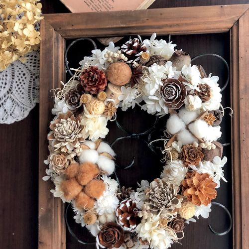 Natural＊ミモザのオーバルリース☆ドライフラワーリース Natural