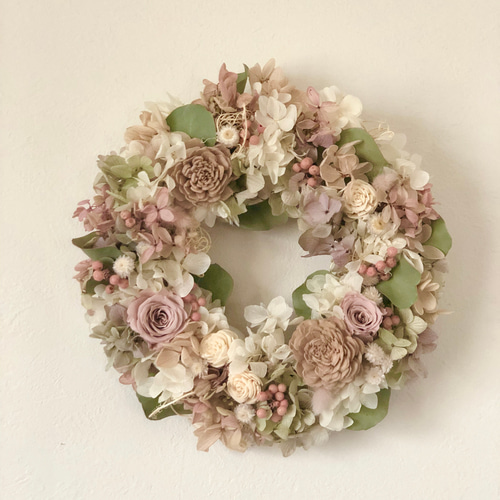 rococo調ペールイエローフラワーリース 造花 直径約42cm