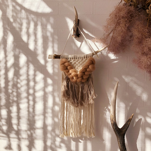bohoインテリア♡鹿の角マクラメタペストリー 壁掛けラック・ウォール