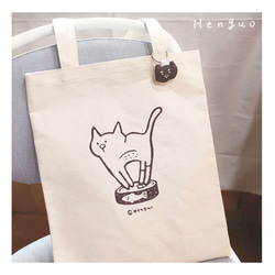 【再入荷】飼い猫シリーズ ハンドメイドシルク印刷 No.1デザイン キャンバスサイドショルダーバッグ 3枚目の画像