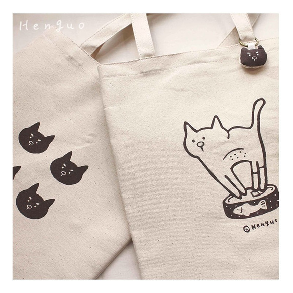 【再入荷】飼い猫シリーズ ハンドメイドシルク印刷 No.1デザイン キャンバスサイドショルダーバッグ 5枚目の画像