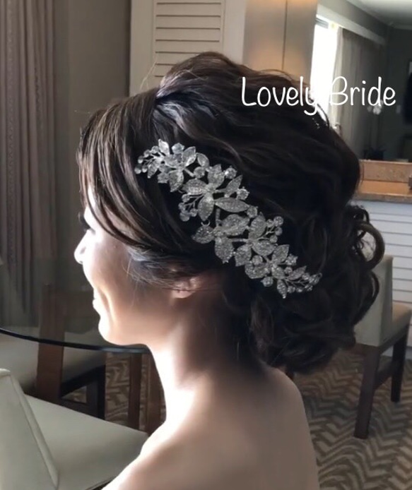 ブライダル　結婚式　ウエディング　ヘアコーム　ヘアアクセ　ボンネ　大振り　リーフモチーフ 3枚目の画像