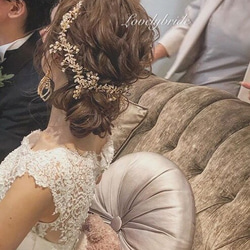 ボタニカル ヘッドドレス カチューシャ バックカチューシャ ティアラ カチューム 髪飾り ウェディング 結婚式 披露宴 1枚目の画像