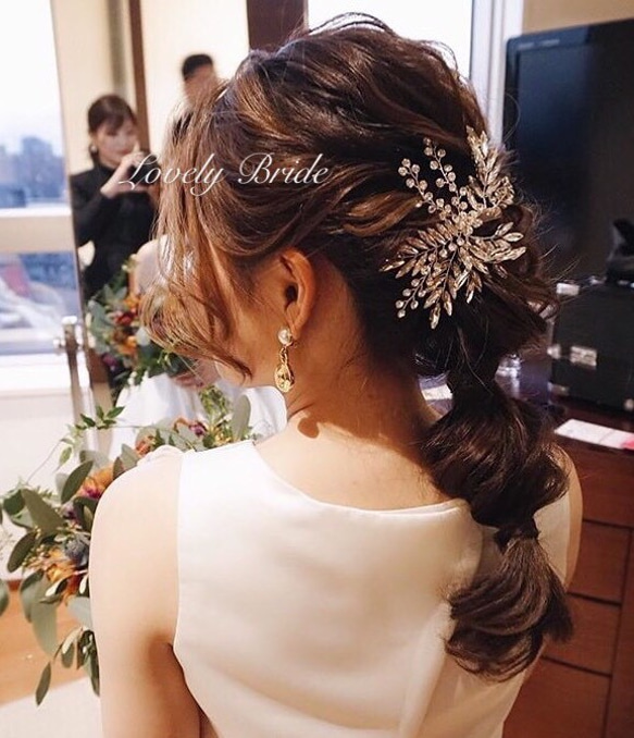 ヘッドドレス ヘアアクセサリー シルバー パール 50cm 小枝