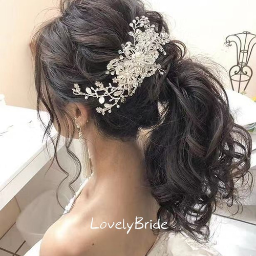 コーム ヘッドドレス フラワー 小枝 ビジュー ヘアコーム キュービック