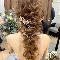 小枝 ヘアアクセサリー ヘアコーム ヘッドドレス コサージュ ウェディング 結婚式 二次会 披露宴 ブライダル お色直し 2枚目の画像