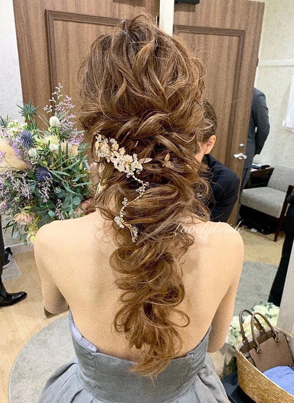 小枝 ヘアアクセサリー ヘアコーム ヘッドドレス コサージュ ウェディング 結婚式 二次会 披露宴 ブライダル お色直し 2枚目の画像