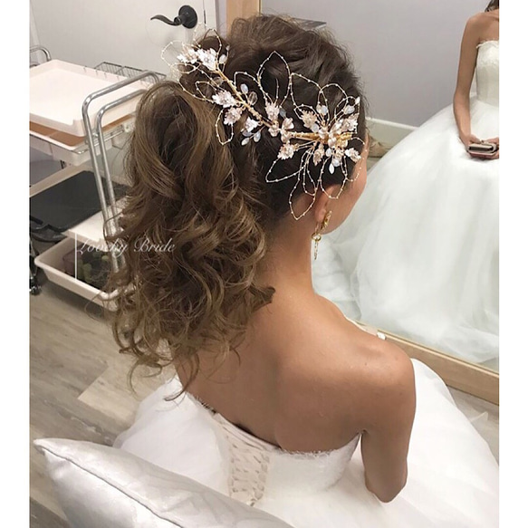 クリップ ビジュー クリスタル 小枝 ヘアアクセサリー 髪飾り ヘッドドレス ヘッドアクセ ウェディング 結婚式 二次会 4枚目の画像