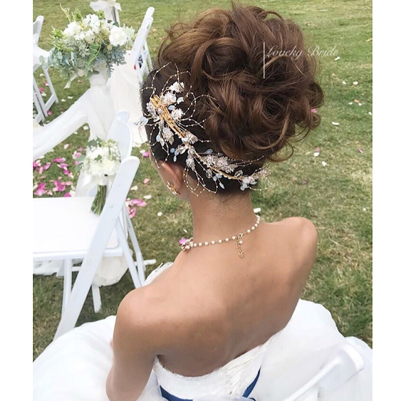クリップ ビジュー クリスタル 小枝 ヘアアクセサリー 髪飾り ヘッドドレス ヘッドアクセ ウェディング 結婚式 二次会 2枚目の画像