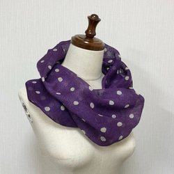 春夏スヌード　リネン100％　ドット柄　水玉　紫　グレープ 3枚目の画像