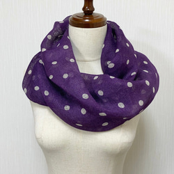 春夏スヌード　リネン100％　ドット柄　水玉　紫　グレープ 4枚目の画像