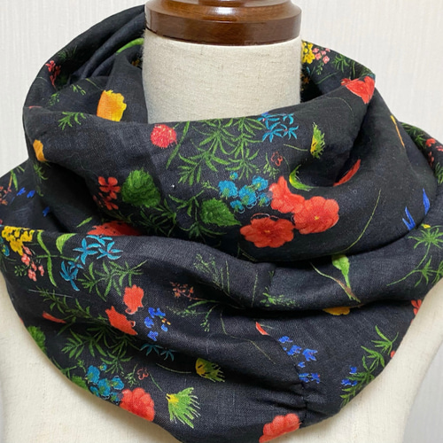 リネン100％ 花柄 スヌード 春 夏 秋 黒 スヌード MATOI 通販 11320296