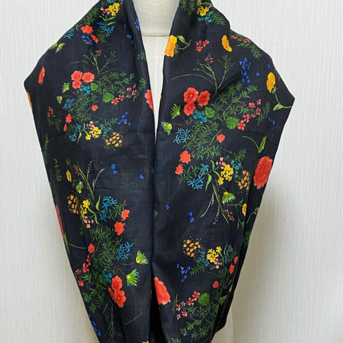 リネン100％ 花柄 スヌード 春 夏 秋 黒 スヌード MATOI 通販 11320296