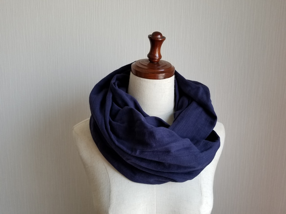 スラブダブルガーゼ　スヌード　ネイビー　コットン 2枚目の画像