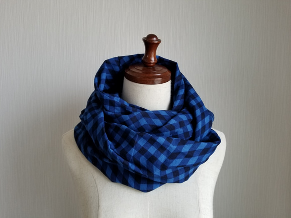 ギンガムチェック　スヌード　綿　コットン 1枚目の画像