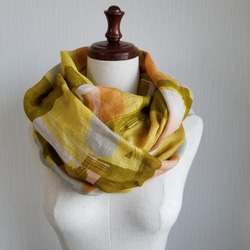 リネンガーゼのスヌード　春夏秋冬　黄色 3枚目の画像