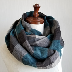コットンウール　スヌード　チェック柄　ロング 1枚目の画像