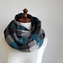 コットンウール　スヌード　チェック柄　ロング 2枚目の画像