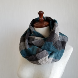 コットンウール　スヌード　チェック柄　ロング 3枚目の画像