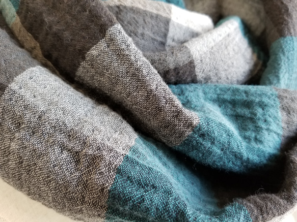 コットンウール　スヌード　チェック柄　ロング 4枚目の画像