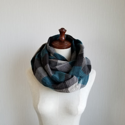 コットンウール　スヌード　チェック柄　ロング 5枚目の画像