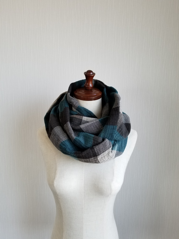 コットンウール　スヌード　チェック柄　ロング 5枚目の画像