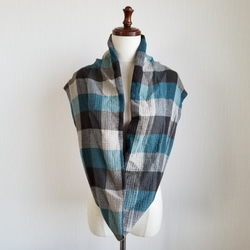 コットンウール　スヌード　チェック柄　ロング 6枚目の画像