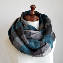 コットンウール　スヌード　チェック柄　ロング 7枚目の画像