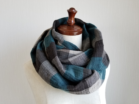 コットンウール　スヌード　チェック柄　ロング 7枚目の画像