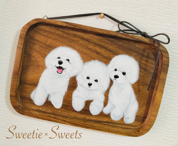 木製アートボード/ビション・フリーゼ イラスト Sweetie×Sweets