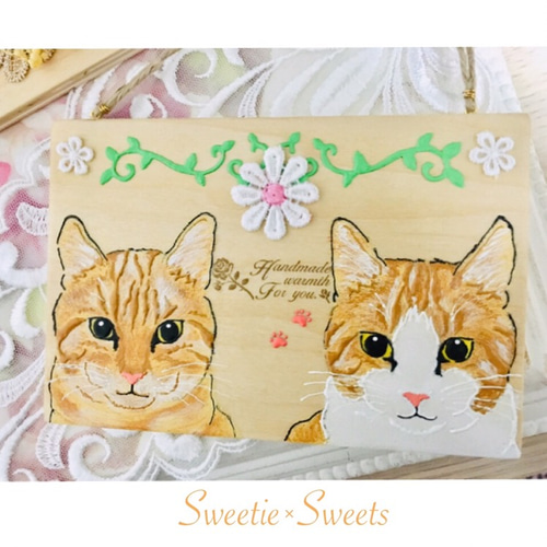 送料無料】ねこ×ねこ仲良しイラストボード②/茶トラ猫/茶白猫