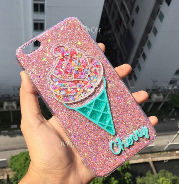 ソフトクリーム★キラキラ★世界で1つ★名入れいりスマホケース★ponycase★カスタムスマホケース 1枚目の画像