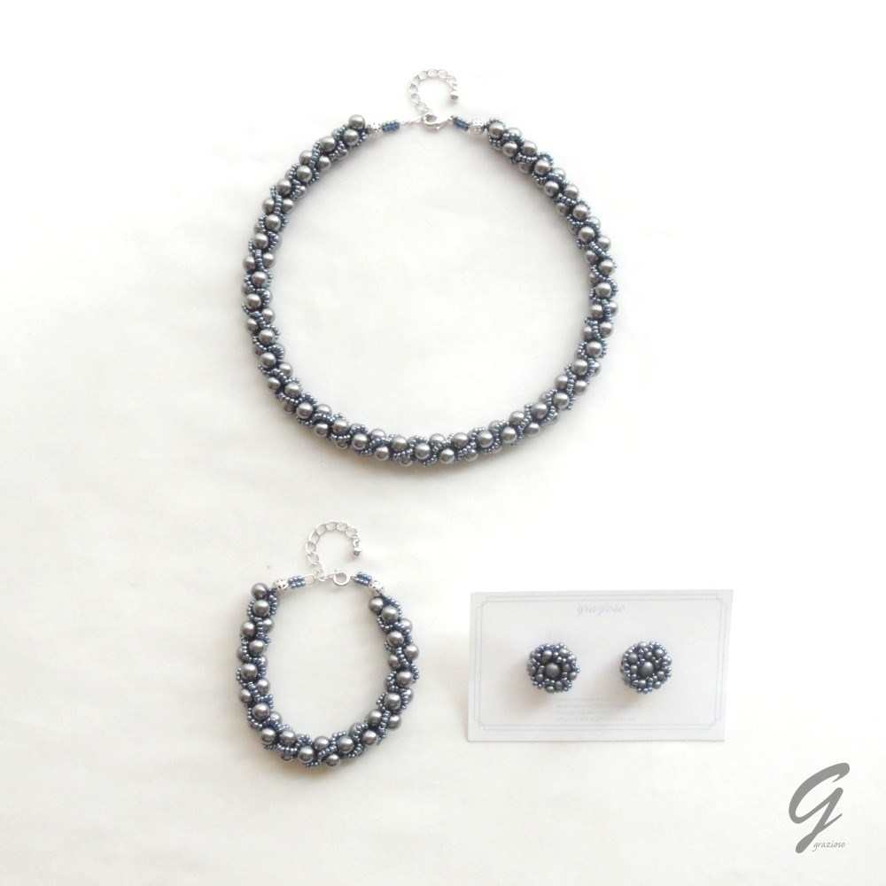 ★3点セット★宇宙の誘惑: : : ビーズクロッシェネックレス・ブレスレット・イヤリング