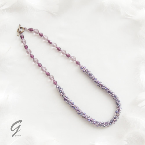 ビーズクロッシェネックレス : : : バイオレット×パープル ネックレス 