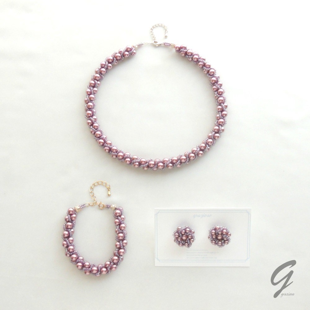 ★3点セット★紫陽花の想い出: : : ビーズクロッシェネックレス・ブレスレット・イヤリング