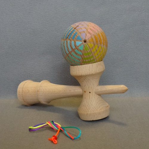 E-4 昭和レトロ 木製 特大 巨大 けん玉 レインボーカラー おもちゃ 古道具 けん玉 レインボーカラー ネオン その他インテリア雑貨 木と紙の工房