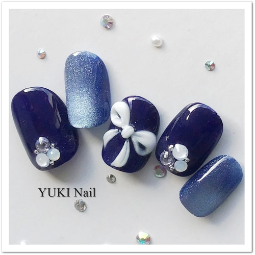 ネイビーマグネット♡ネイルチップ マグネットジェルネイル💅ネイルチップで長さ出し〜ネイル