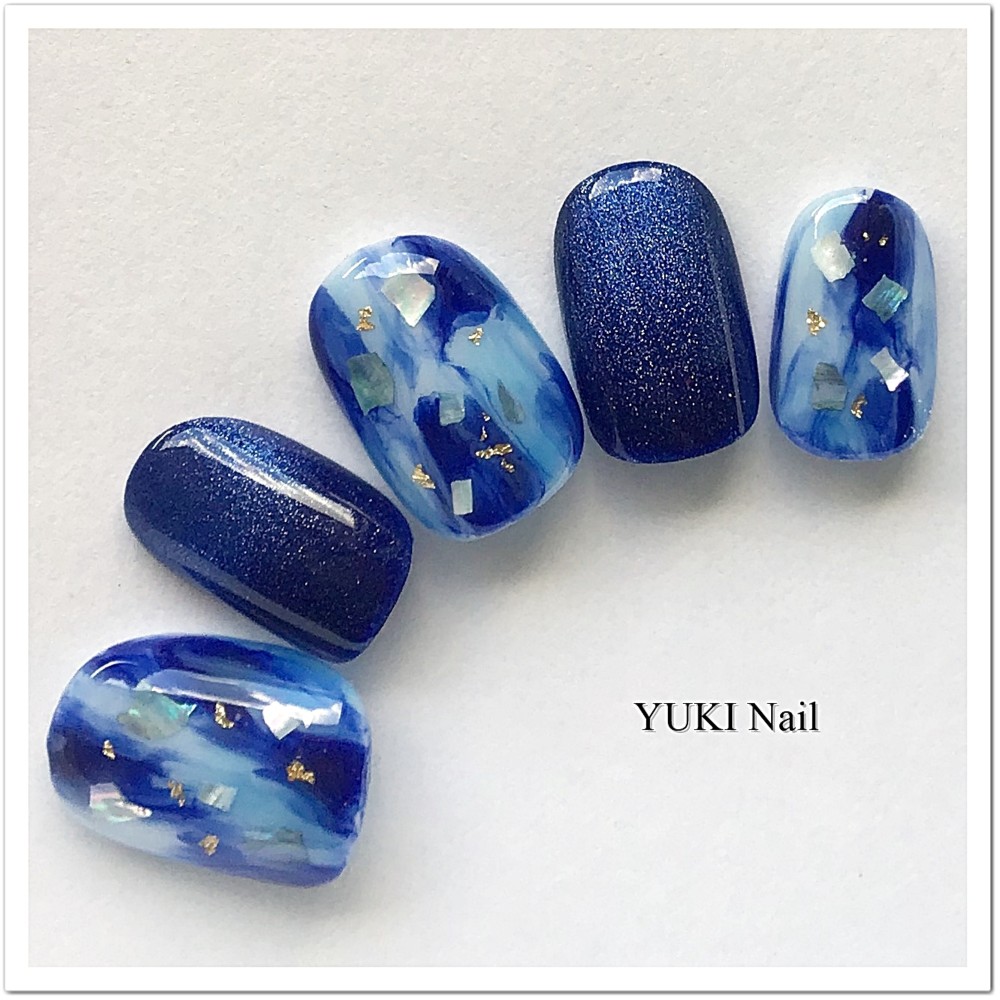 ブルーのマーブルネイル ネイルチップ（つけ爪） yuki-nail 通販