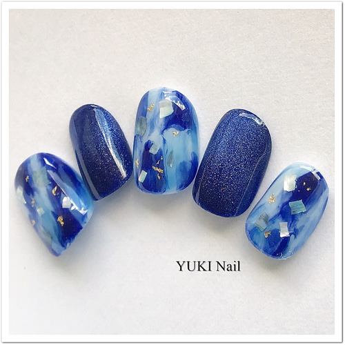 経典 ブルーのマーブルネイル ネイルチップ（つけ爪） 通販 yuki-nail ネイルチップ・付け爪