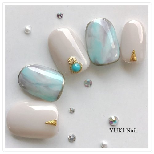 オーダーネイルチップNo.105 大人 上品 大理石風 キラキラニュアンス