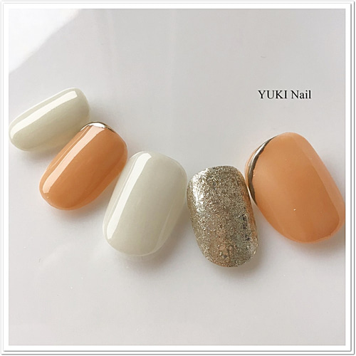 やわらかオレンジの3色ネイル ネイルチップ（つけ爪） yuki-nail