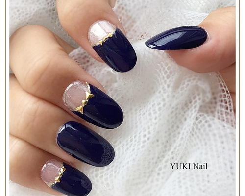 ネイビーのリボンのネイル ネイルチップ（つけ爪） yuki-nail